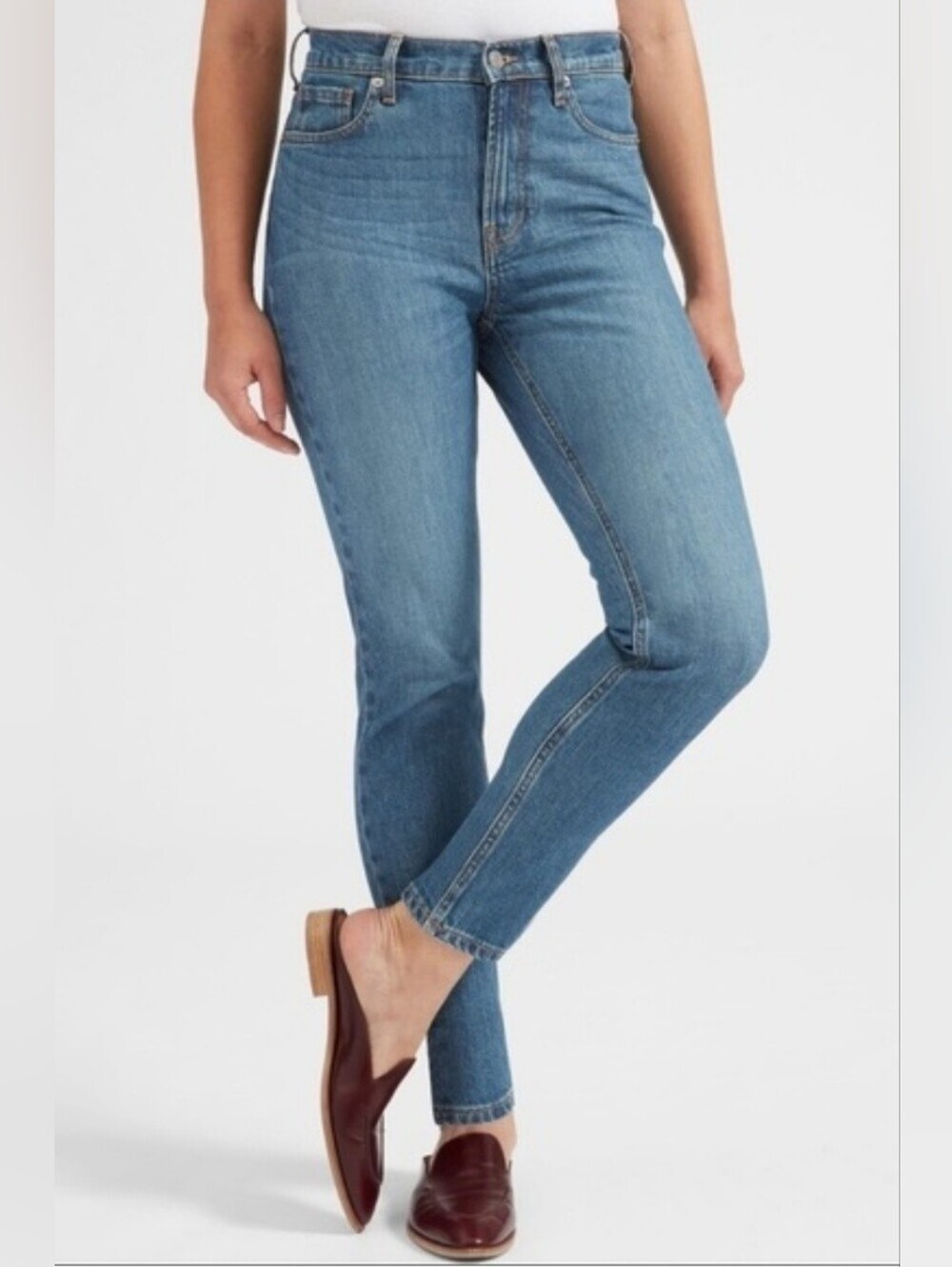 Everlane High Rise Skinny Ankle Jeans Medium Wash Blue Women's Size 30 Denim